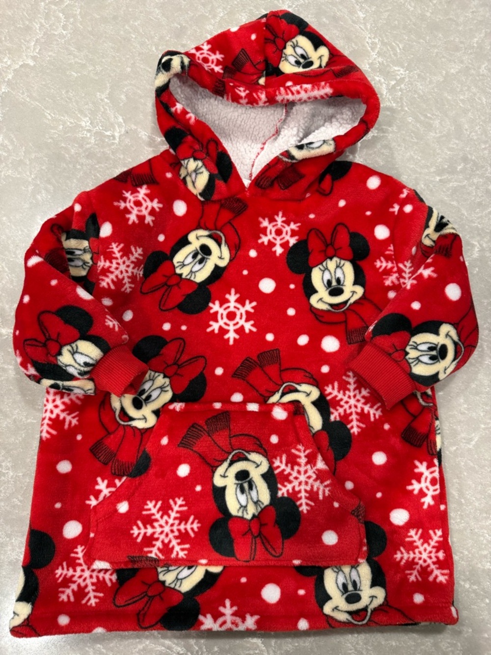 Disney Minnie Mouse Sherpa Hoodie 3T Red Christmas Fleece Pullover
